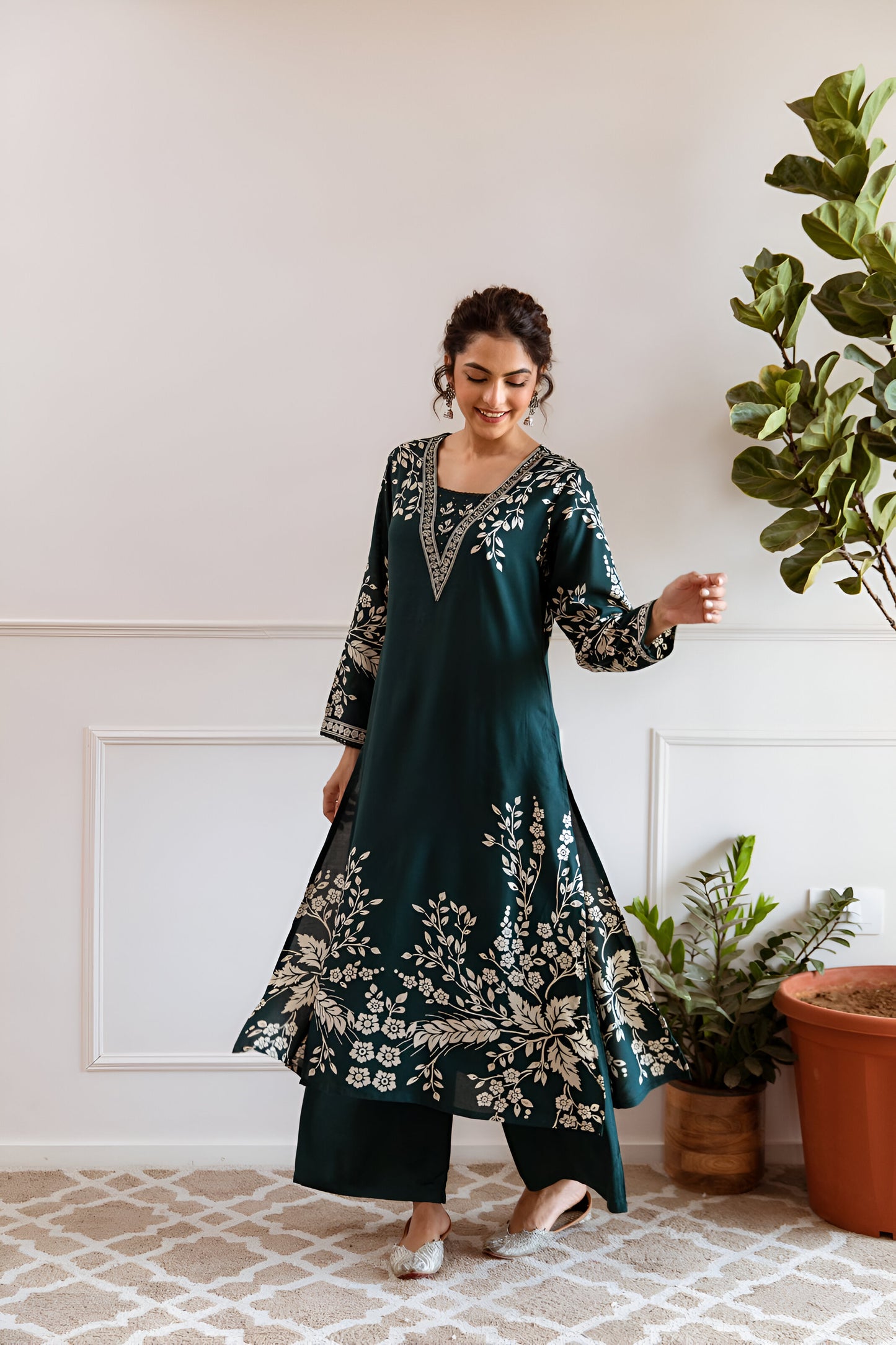 Dark Teal Green A-Line Kurta Set