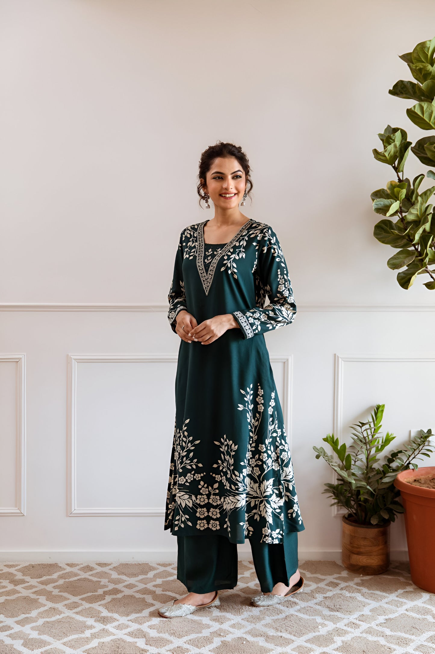 Dark Teal Green A-Line Kurta Set