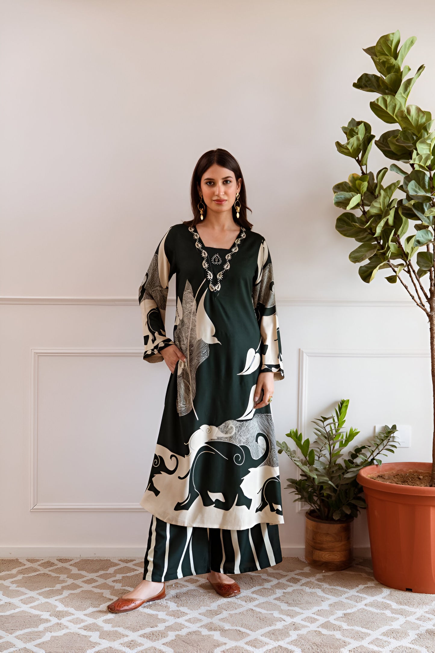 Bottle Green A-Line Kurta Set